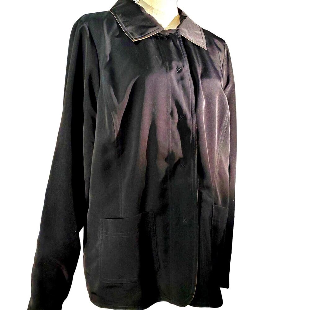 Susan Graver Style Classic Black & Tan Jacket Size L, Split Cuff 2 Pockets New